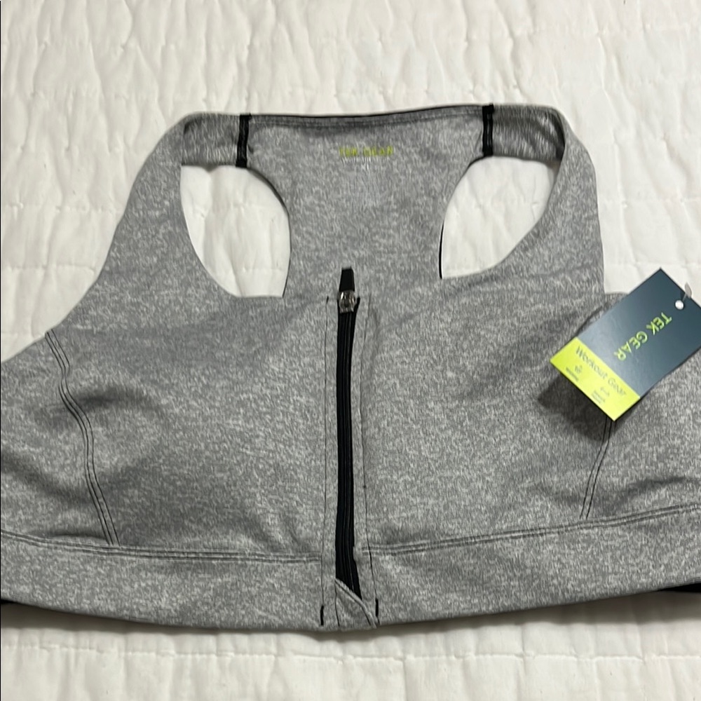 Tek Gear Gray Sports Bra with Front Zipper